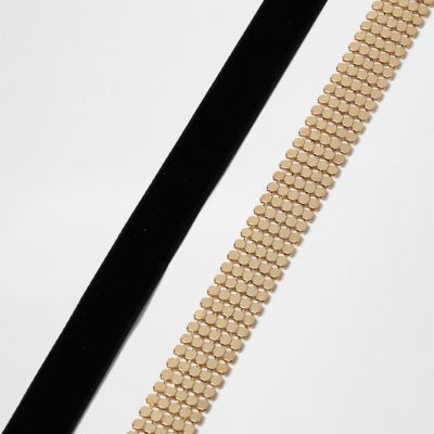 Black and gold tone chainmail choker pack